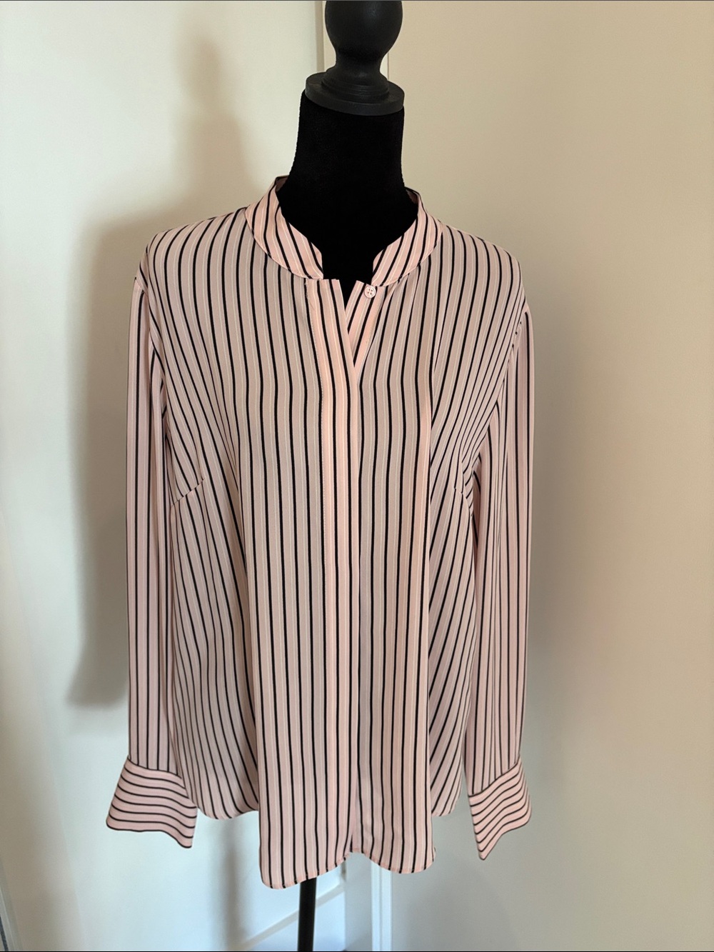 White House Black Market Pink and Black Vertical Stripe Blouse